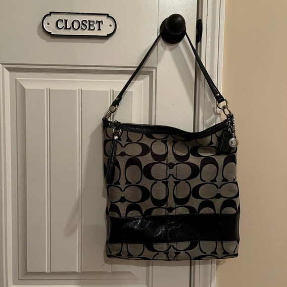 Coach Vintage Black & Gray Signature shoulder bag, leather/canvas, serial number - Picture 1 of 13